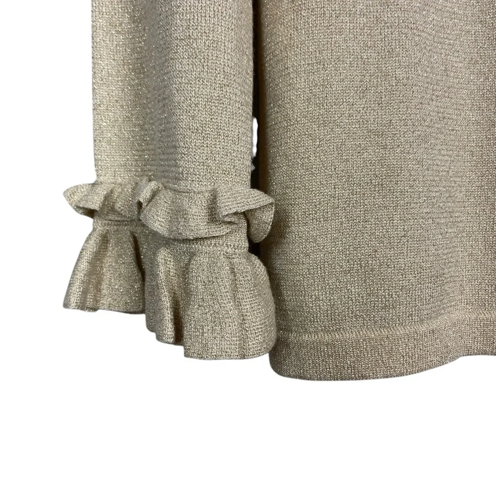 J.McLaughlin metallic gold sweater with Ruffle Cuffs